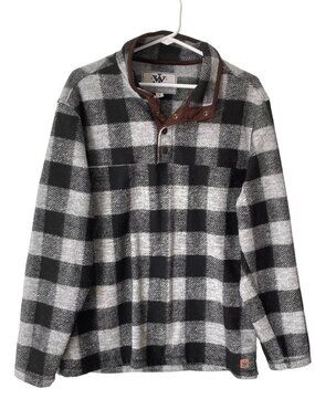 John Wayne Shirt Medium Flannel Plaid Pullover Black Gray Western